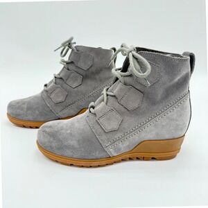 Sorel Grey Evie Suede Lace Up Wedge Ankle Boots‎ Women's Size 7 Wmns NL3522 052